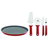 Kit Pizza Faqueiro Tramontina Laminas Aco Inox E Cabos Polipropileno Vermelho 14 Pecas + Forma