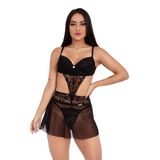 Conjunto Imi Lingerie Sutiã Calcinha Fio E Saia Renda Tule Hari