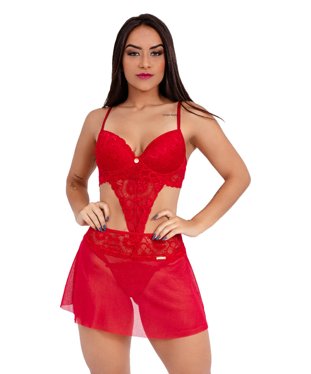 Conjunto Imi Lingerie Lua De Mel Noite Noiva Sutiã Calcinha Fio Saia Renda Tule Hari