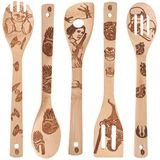 5 Pcs Star War Queimados Utensílios De Madeira Cozinha Conjunto Orgânico Bambu Colheres Turners Esculpidas Espátulas Não-stick Para Utensílios De Coz