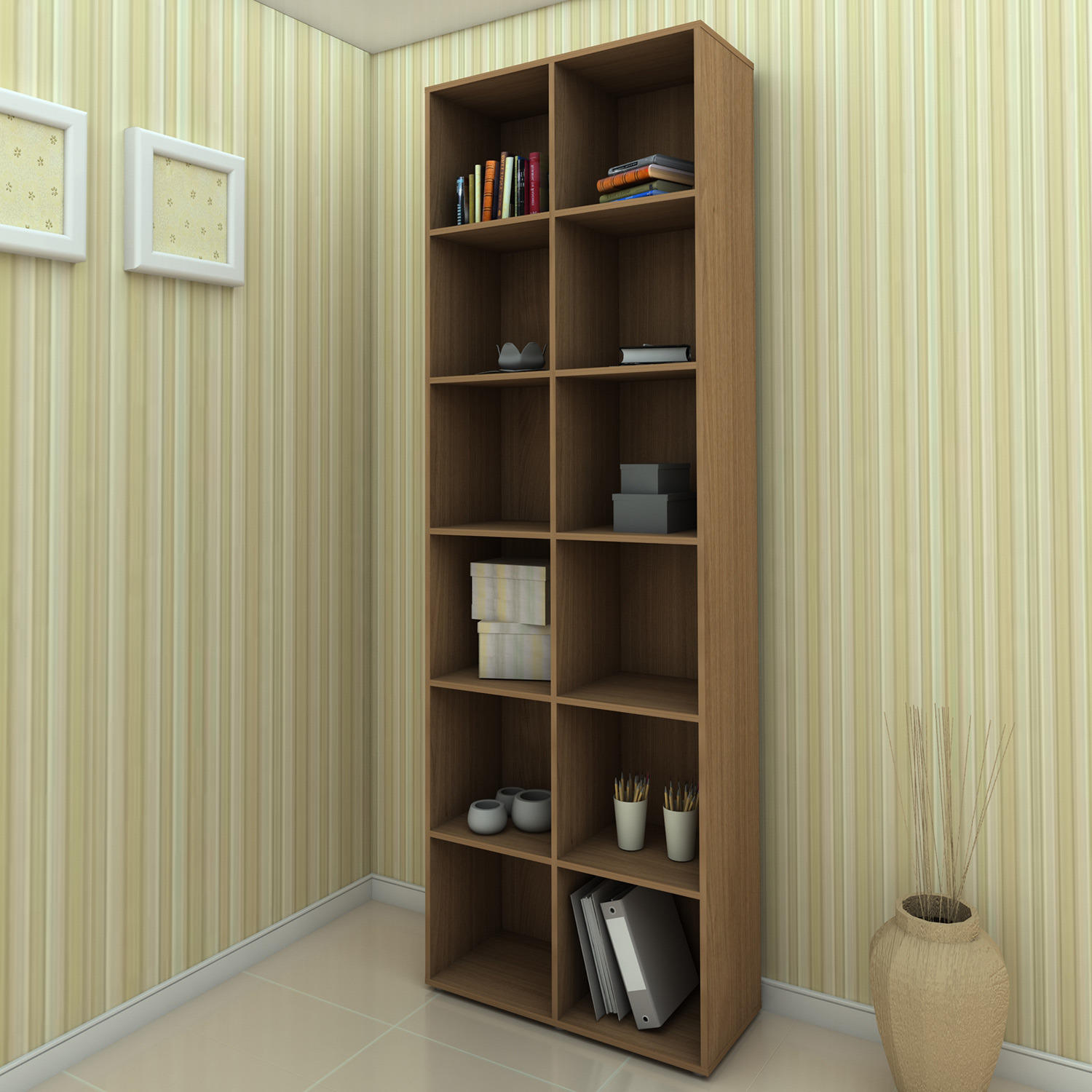 Estante em MDP 10 Prateleiras 12 Nichos Castanha Politorno Móveis Caracol