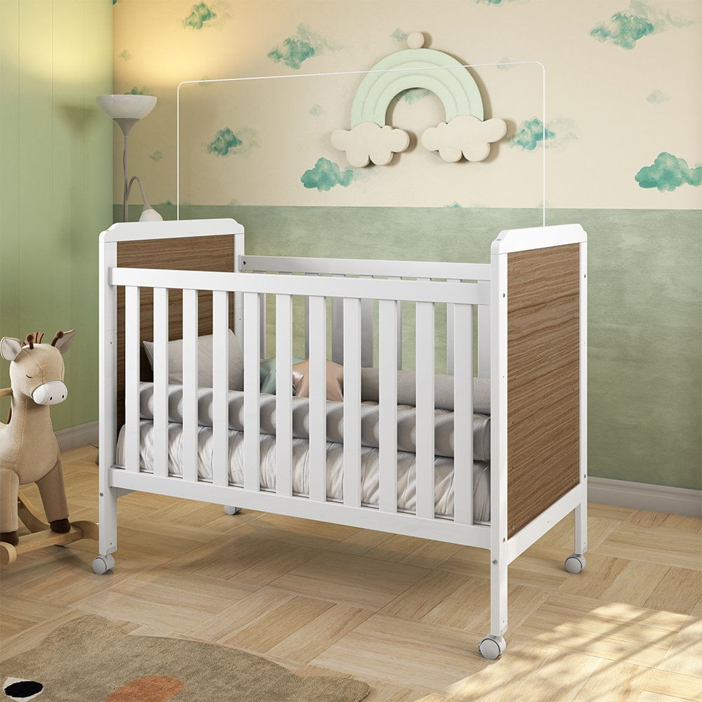 Berço Mini Cama 2 Em 1 Cloe Móveis Peroba Branco Brilho/carvalho