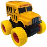 Artcreativity Yellow School Bus Toy With Yellow Monster Truck Pneus, Push N Go Toy Car For Kids, Durable Plastic Material, Best Birthday Gift For Boy