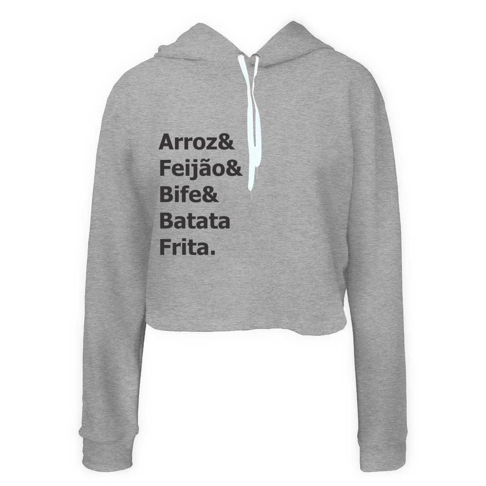 Moletom Feminino Cropped Arroz E Feijão Macio Confortável Cinza P