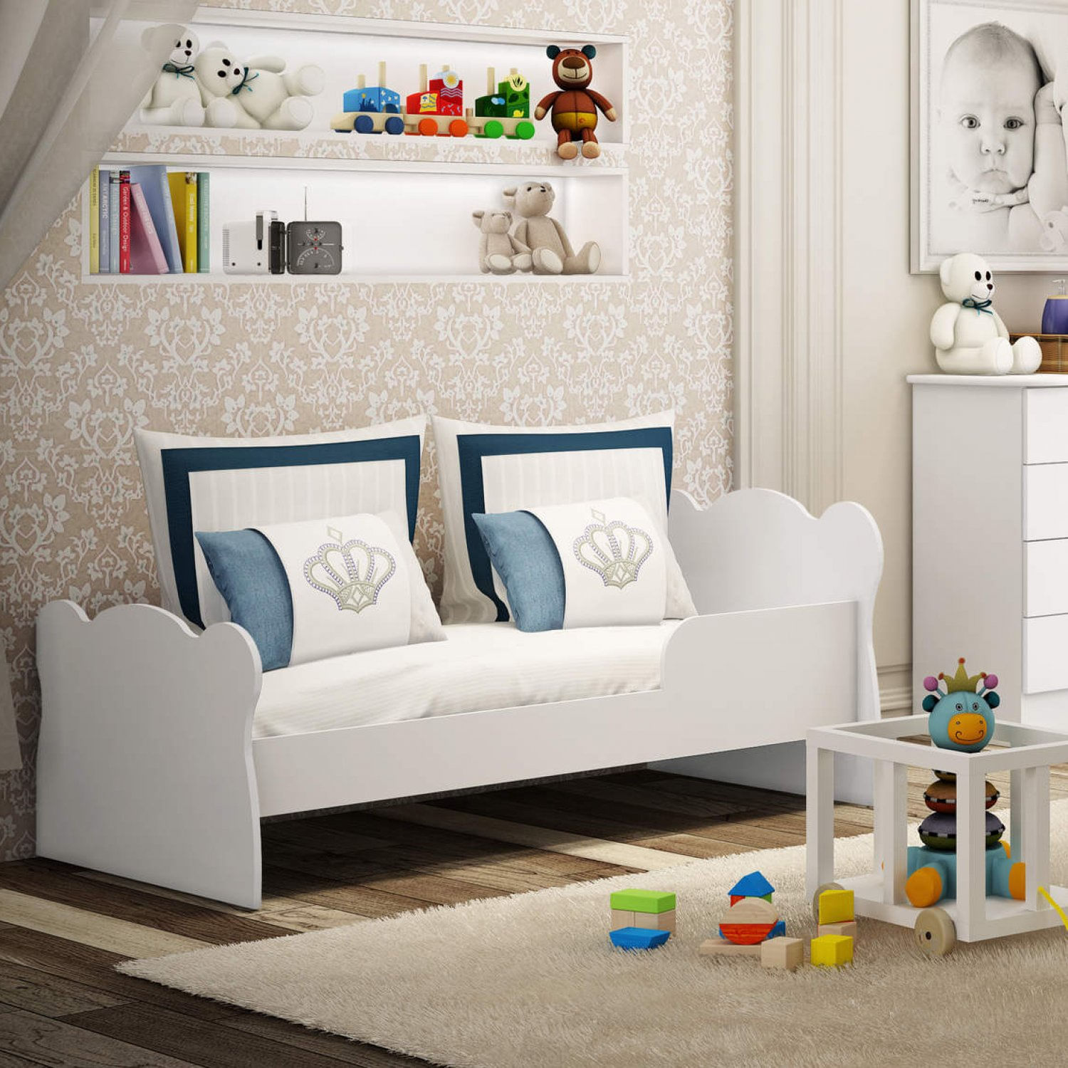 Mini Cama Infantil com Proteção Lateral 1590 Baby Móveis Percasa Branco