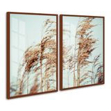 Kit 2 Quadros 90x120cm Decorativo Vento No Trigo Moldura Marrom Com Vidro - Oppen House