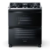 Fogão Brastemp 5 Bocas Preto Com Duplo Forno, Mesa De Vidro E Turbo Chama - Bfd5vce 220v