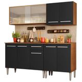 Armário de Cozinha Emilly Box com Balcão e Aéreo Vidro Preto