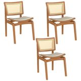 Kit 03 Cadeiras Decorativas Sala De Jantar Madeira Champagne Ravi Linho Bege - Gran Belo