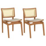 Kit 02 Cadeiras Decorativas Sala De Jantar Madeira Champagne Ravi Linho Bege - Gran Belo