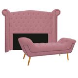 Cabeceira E Calçadeira Veneza 195 Cm King Size Suede Rosa Bebê