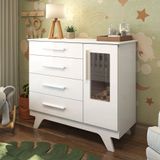 Cômoda De Bebê 1 Porta Detalhe Em Acrílico 4 Gavetas Retrô Móveis Peroba Branco