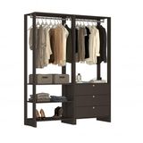 Guarda Roupa Closet 2 Peças com 2 Cabideiros 3 Gavetas e 4 Nichos Yes Nova Mobile Grafite Intenso
