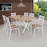 Conjunto de Mesa com 6 Cadeiras Luna Clássica Ciplafe Branco/Capuccino