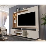 Estante Home para TV até 65 Polegadas Ripado com LED e Rodízios Ocean Carmolar Off White/Canela