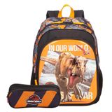 Mochila De Costas Jurassic World Com Estojo Duplo Infantil
