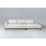 Sofá 2 Lugares 337cm com Chaise Pés em Imbuia Veludo Sofani Bege/Imbuia