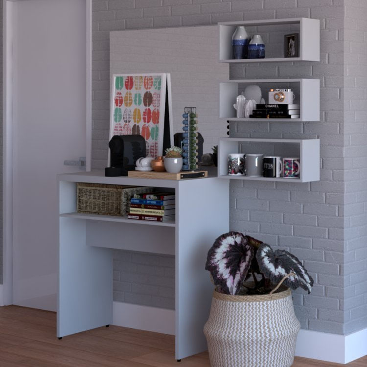 Conjunto Balin 1 Aparador e 3 Nichos Bramov Móveis Cinza