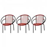 Kit com 3 Cadeiras para Jardim Circulares Eclipse Famais Vermelho/Preto