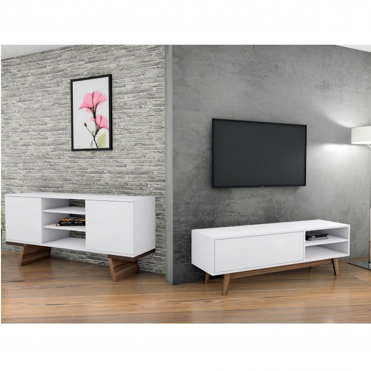 Conjunto para Sala de Estar Rack para TV e Aparador 2 Portas Retrô Milano Classic Estilare Branco