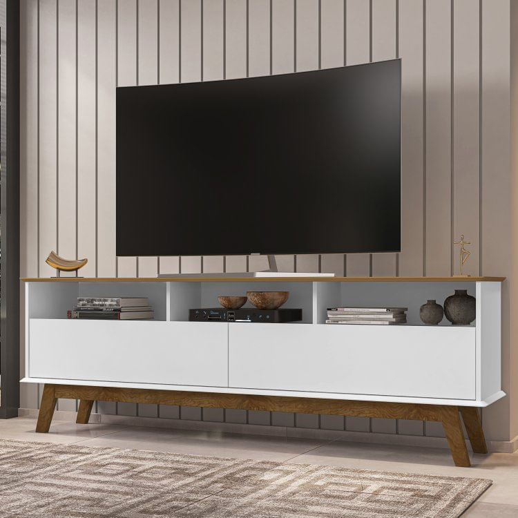 Rack Estilo Retrô para TV até 65 Polegadas Pés de Madeira Elegant Móveis Bechara Cinamomo/Branco