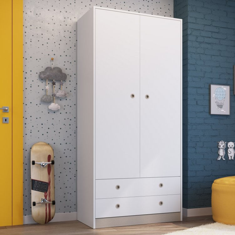 Guarda Roupas 2 Portas 2 Gavetas Amore Meu Fofinho Art in Móveis Branco