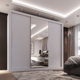 Guarda-Roupa Casal 3 Portas com Espelho Central e 4 Gavetas Costa Rica Salletto Móveis Branco