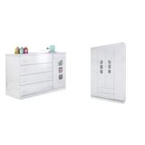 Quarto infantil com Guarda Roupa 4 Portas 2 Gavetas e Cômoda Lívia Phoenix Baby Branco