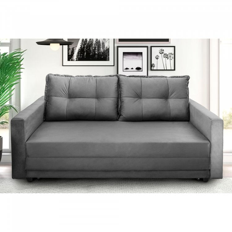 Sofá Cama 2 Lugares Trancoso Móveis Montreal Suede grafite