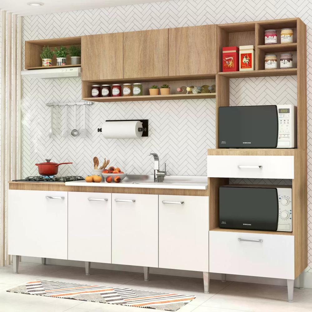 Cozinha Compacta Modulada 8 Portas 1 Gaveta Inova Fellicci Carvalho/branco