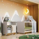 Quarto de Bebê com Berço Minicama e Cômoda Flocos Tigus Baby Off White/Ypê