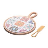 Conjunto De Queijo Bambu E Tábua Redonda E Faca 20x28x1,5cm