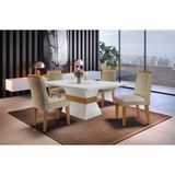 Mesa 120cm Canto Reto Clarice e 4 Cadeiras Athenas Rufato Turim 07/Off White/imbuia