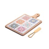 Conjunto Para Queijo De Bambu Tábua Faca Dourada 29x17x1,5cm