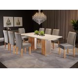 Conjunto Sala De Jantar Mesa Ayla 200cm Tampo Vidro/mdf Com 8 Cadeiras Elegance Sonetto Móveis Mel/off White