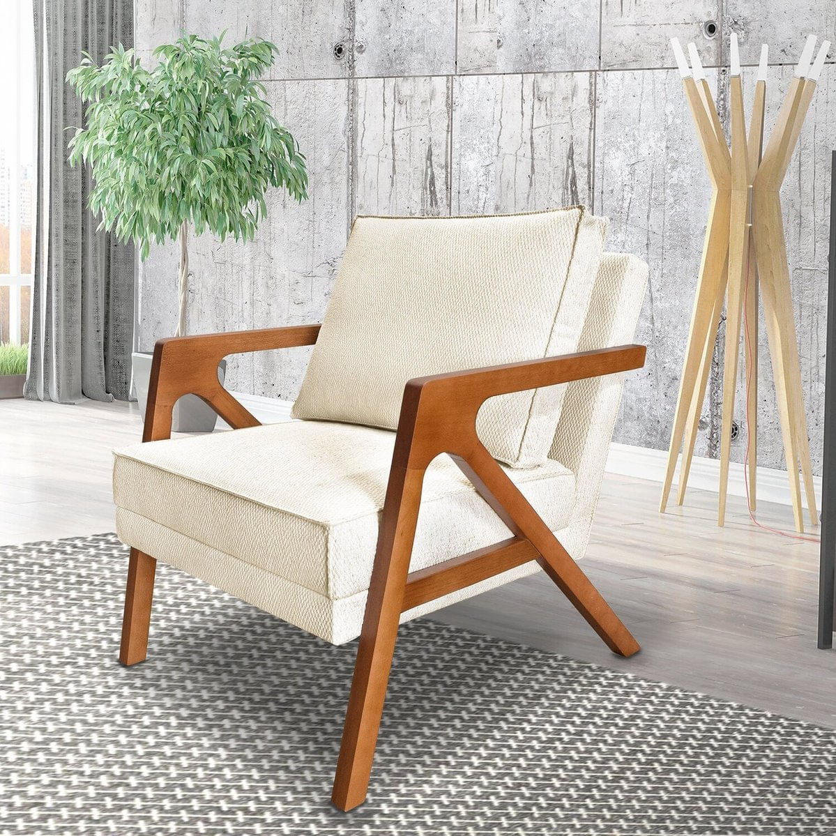 Poltrona Para Sala De Estar Lier Linho Boucle Ouro