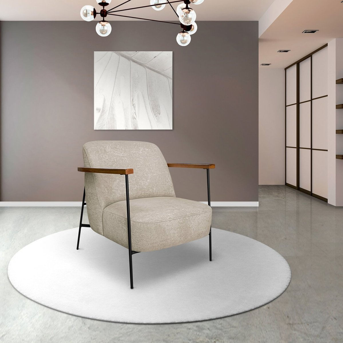 Poltrona Para Sala De Estar Elhiz Linho Boucle Bege