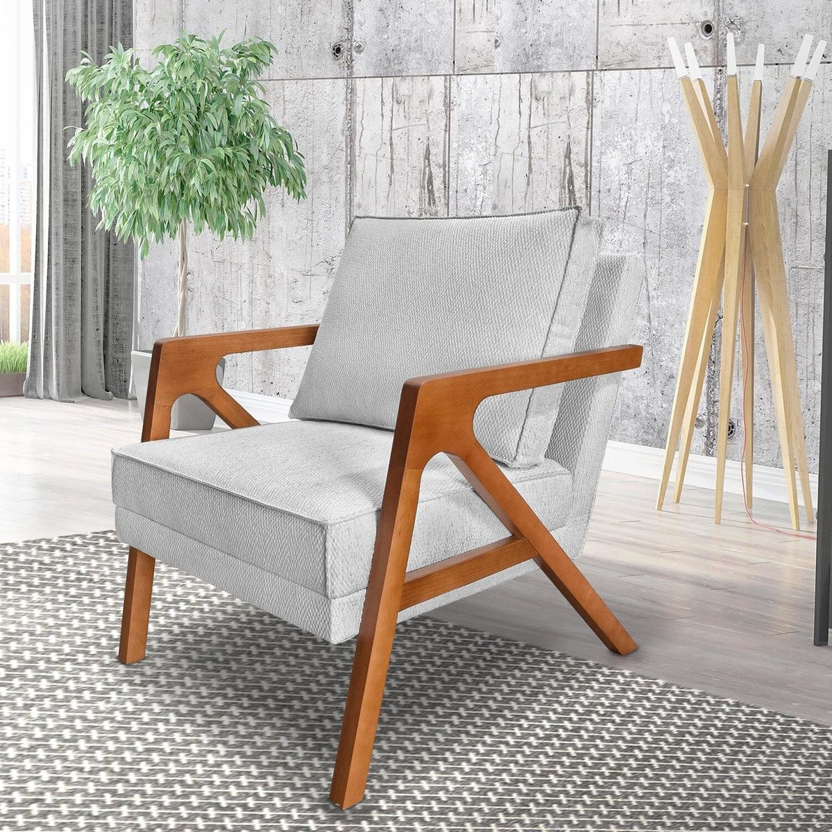 Poltrona Para Sala De Estar Lier Linho Boucle Argento