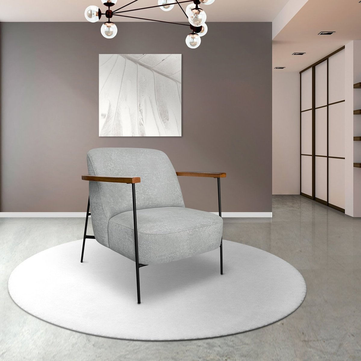 Poltrona Para Sala De Estar Elhiz Linho Boucle Cinza