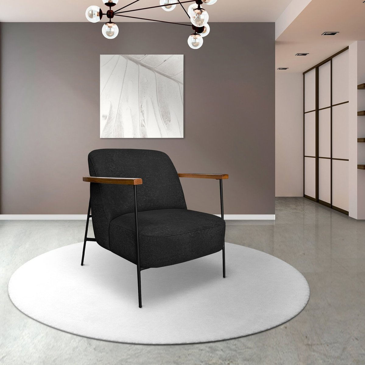 Poltrona Para Sala De Estar Elhiz Linho Boucle Preto