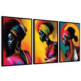 Quadros Mulheres Negras Caixa Alta 40x60 3 Unidades Titulos Moldura Preta