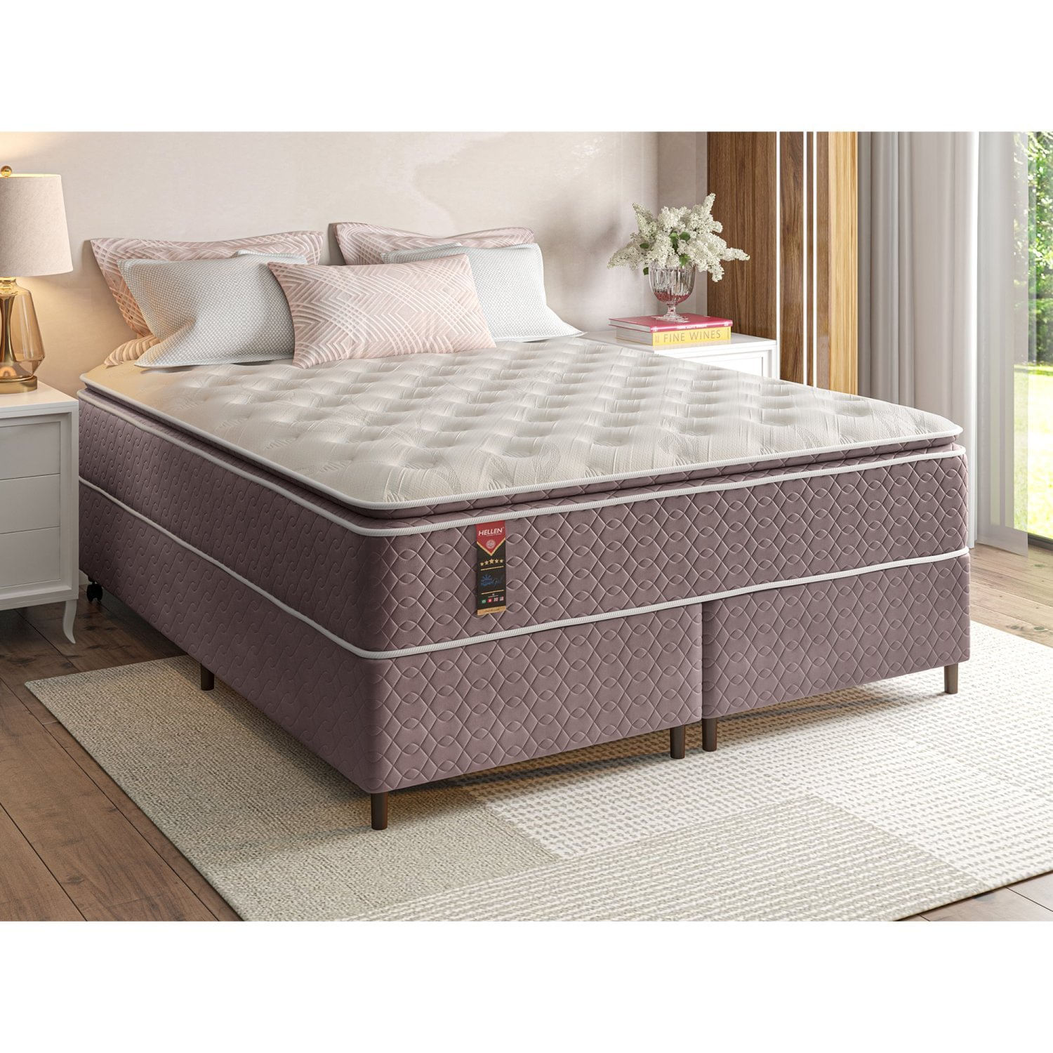 Cama Box Super King Hellen Colchões Molas Ensacadas Forest Master 193x203x71 Rosê