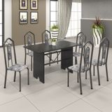 Conjunto De Mesa 140x75cm Tampo Ardósia Com 6 Cadeiras Bianca Soma Móveis Martelado Prata/ardosia Indiano/paraopeba