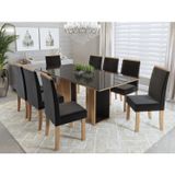 Conjunto Sala De Jantar Mesa Ayla 200x100cm Tampo Vidro/mdf Com 8 Cadeiras Styllo Sonetto Móveis Mel/preto