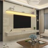 Painel Ripado TV até 85 Polegadas com LED 230cm Nobre Gelius Móveis Off White