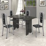 Conjunto De Mesa Tampo Ardósia 120x75cm Com 4 Cadeiras Lavínea Soma Móveis Martelado Perola/ Ardosia Indiano/ Preto Floral