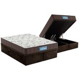 Cama Box Baú Queen: Colchão Anatômico D28 - Ep Guarda Costas + Base Crc Suede Brown(158x198)