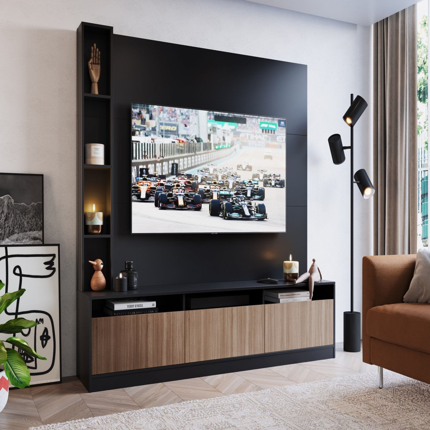 Estante Home E Theater Para Tv Até 65 Polegadas Com Nicho Prodecor Preto/montana