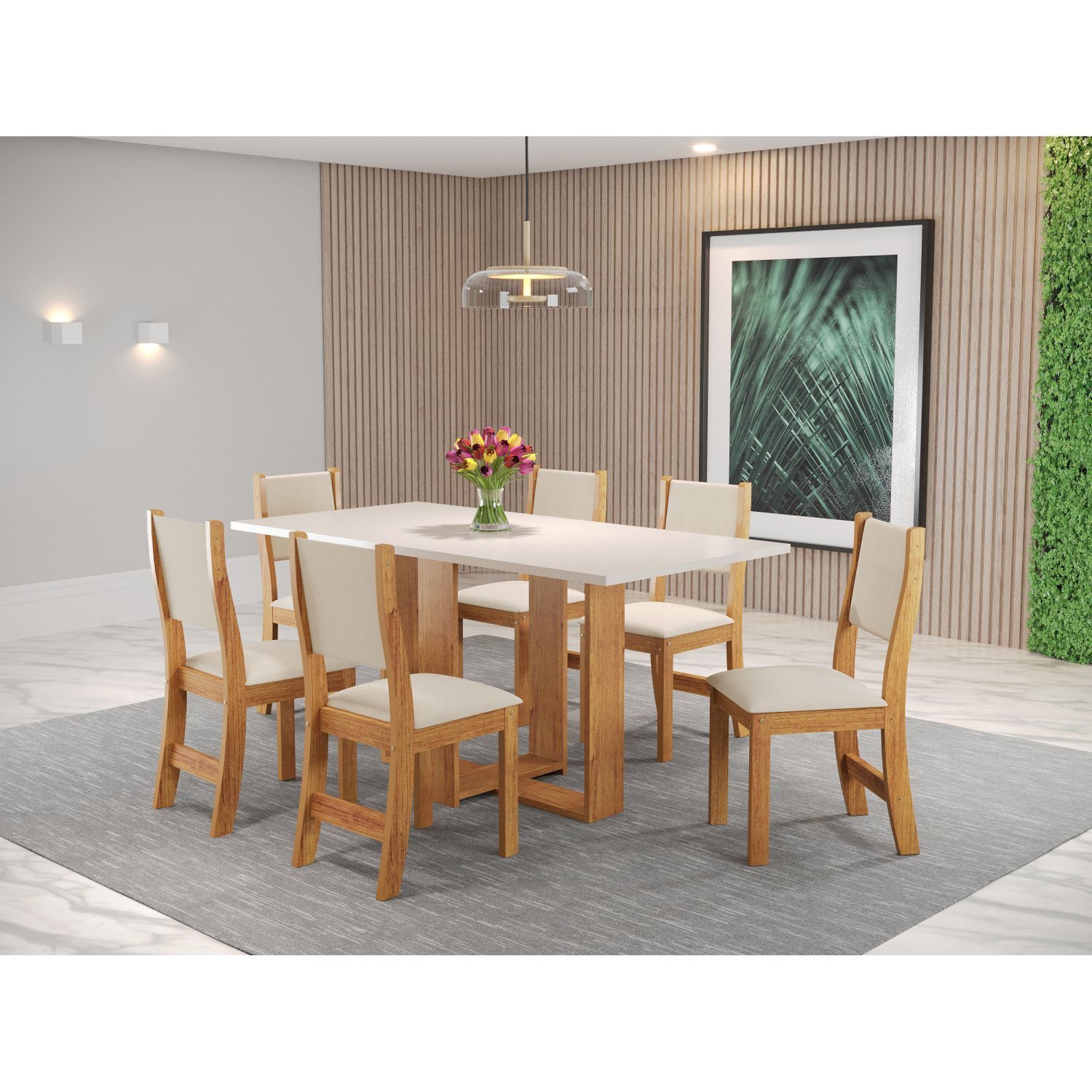 Conjunto Sala De Jantar Com 6 Cadeiras Hill Viero Mel/blonde/bege