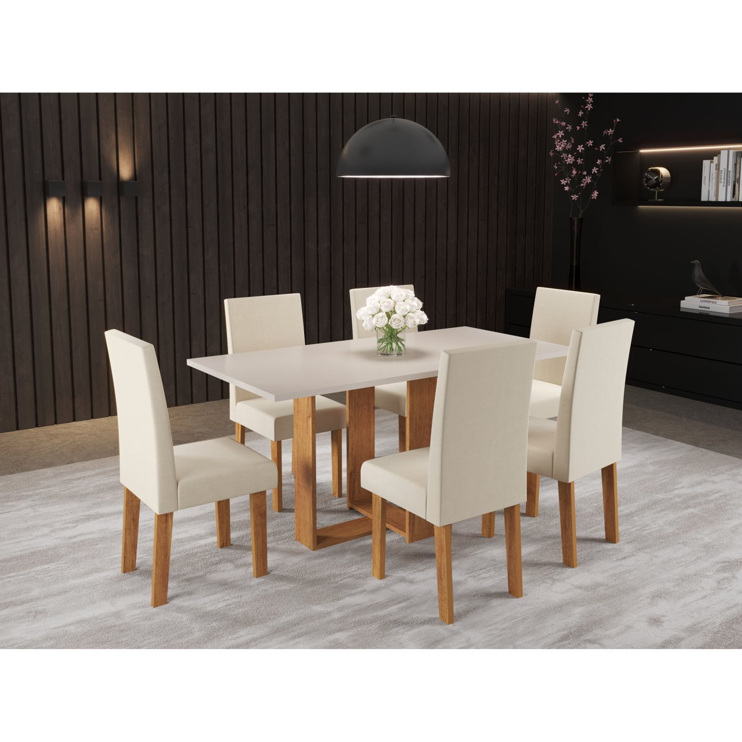 Conjunto Sala De Jantar Com 6 Cadeiras Vênus Hill Viero Mel/blonde/amêndoa